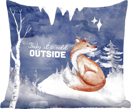 Sierkussens - Kussentjes Woonkamer - 45x45 cm - Winter - Vos - Schilderij - Kerstversiering - Kerstdecoratie voor binnen - Woonkamer