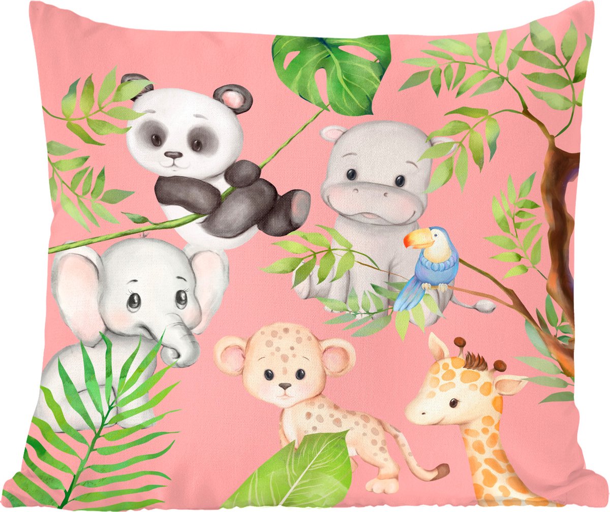Sierkussens - Kussentjes Woonkamer - 45x45 cm - Jungle - Roze - Dieren