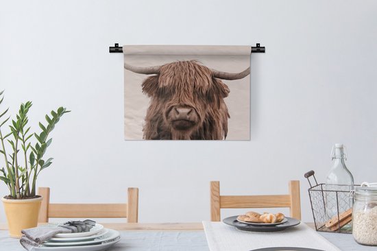 Tapisserie - Tissu mural - Highlander écossais - Vache - Fourrure - 60x45 cm - Tapisserie