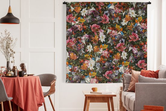 Tapisserie - Toile Murale - Fleurs - Papillon - Motif - 180x180 cm - Tapisserie