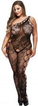 Baci - Opvallende 1-Shoulder Visnet Catsuit met Open Kruisje - Curvy - Sexy Lingerie & Kleding - Lingerie Dames - Dames Lingerie - XL - Body / Panty