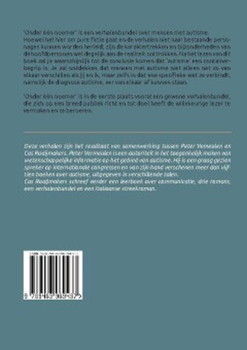 Onder één noemer: 6 fictieverhalen over autisme - back cover
