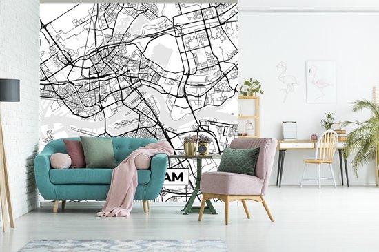 Papier peint - Carte Papier peint photo - Rotterdam - Zwart - Wit - Largeur 240 cm x hauteur 240 cm