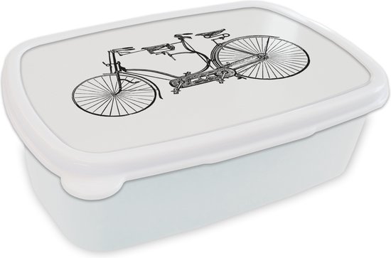 Broodtrommel Wit - Lunchbox - Brooddoos - Retro - Fiets - Tandem - 18x12x6 cm - Volwassenen