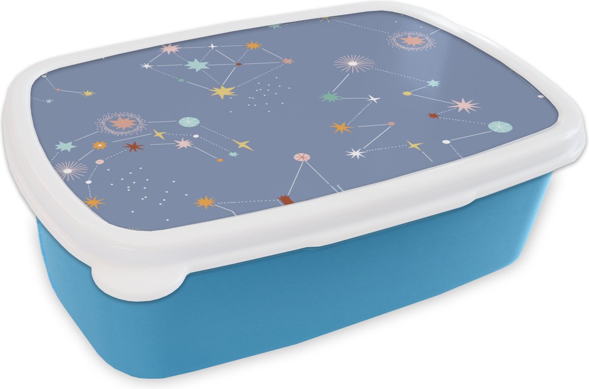 Broodtrommel Blauw - Lunchbox - Brooddoos - Kinderen - Sterren - Lila - 18x12x6 cm - Kinderen - Jongen