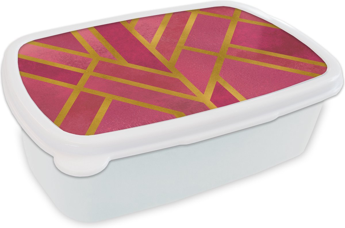 Broodtrommel Wit - Lunchbox - Brooddoos - Goud - Design - Roze - 18x12x6 cm - Volwassenen