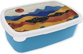 Broodtrommel Blauw - Lunchbox - Brooddoos - Marmer - Goud - Blauw - 18x12x6 cm - Kinderen - Jongen