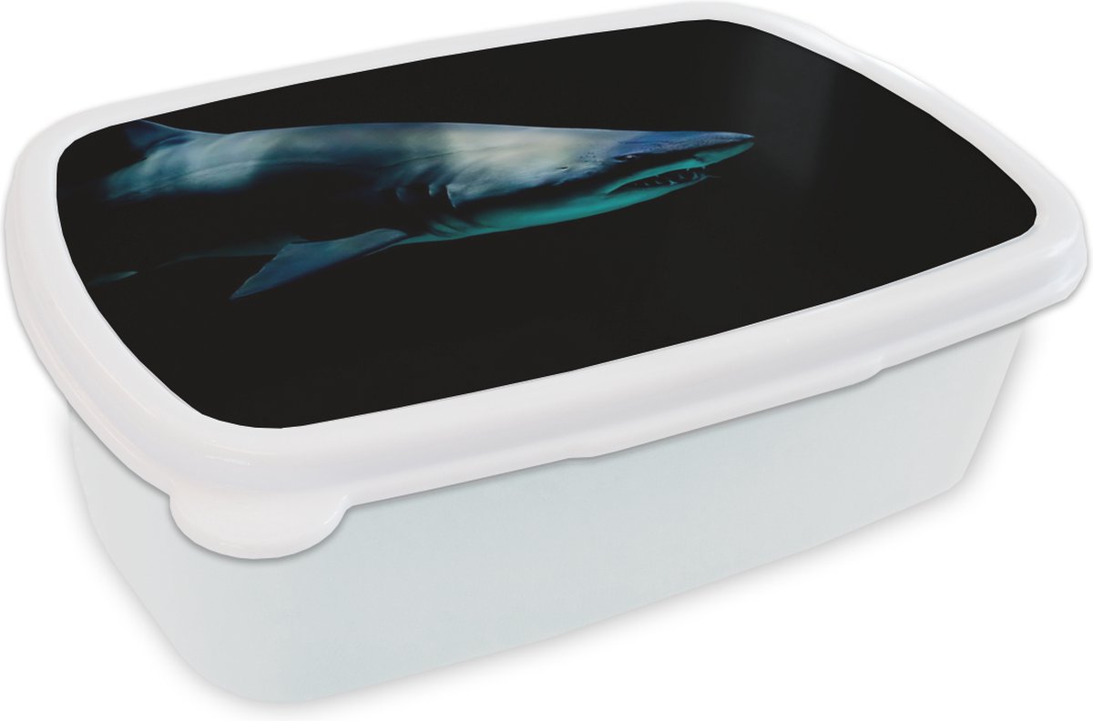 Broodtrommel Wit - Lunchbox - Brooddoos - Haai - Macro - Water - 18x12x6 cm - Volwassenen