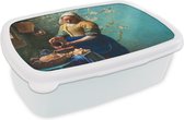 Broodtrommel Wit - Lunchbox - Brooddoos - Melkmeisje - Amandelbloesem - Van Gogh - Vermeer - Schilderij - Oude meesters - 18x12x6 cm - Volwassenen