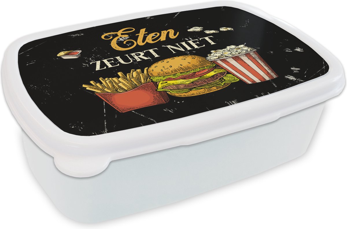 Broodtrommel Wit - Lunchbox - Brooddoos - Eten - Saus - Tekst - 18x12x6 cm - Volwassenen