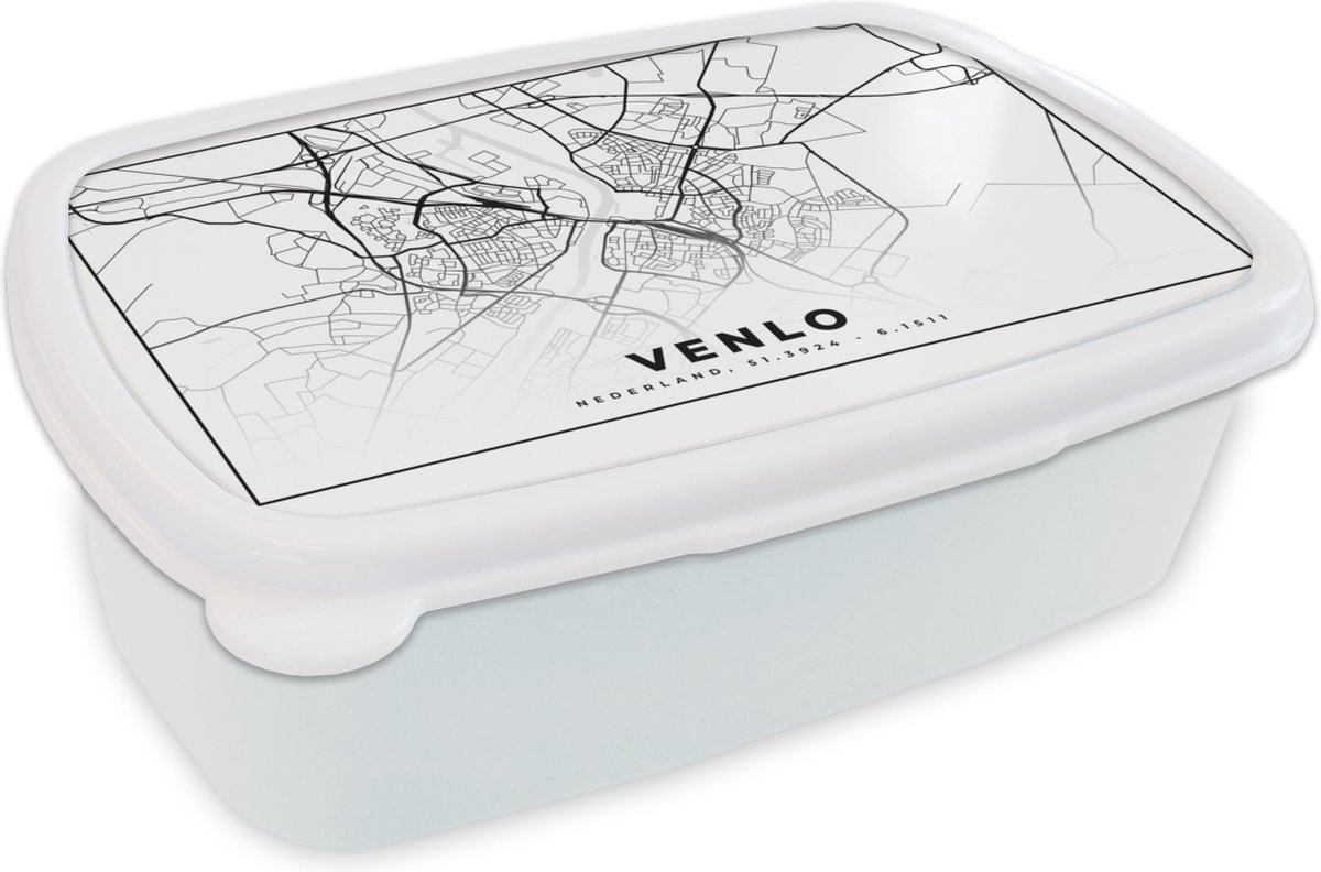 Broodtrommel Wit - Lunchbox - Brooddoos - Plattegrond - Venlo - Zwart - Wit - 18x12x6 cm - Volwassenen