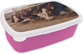 Broodtrommel Roze - Lunchbox - Brooddoos - Koe - Eten - Hooi - 18x12x6 cm - Kinderen - Meisje