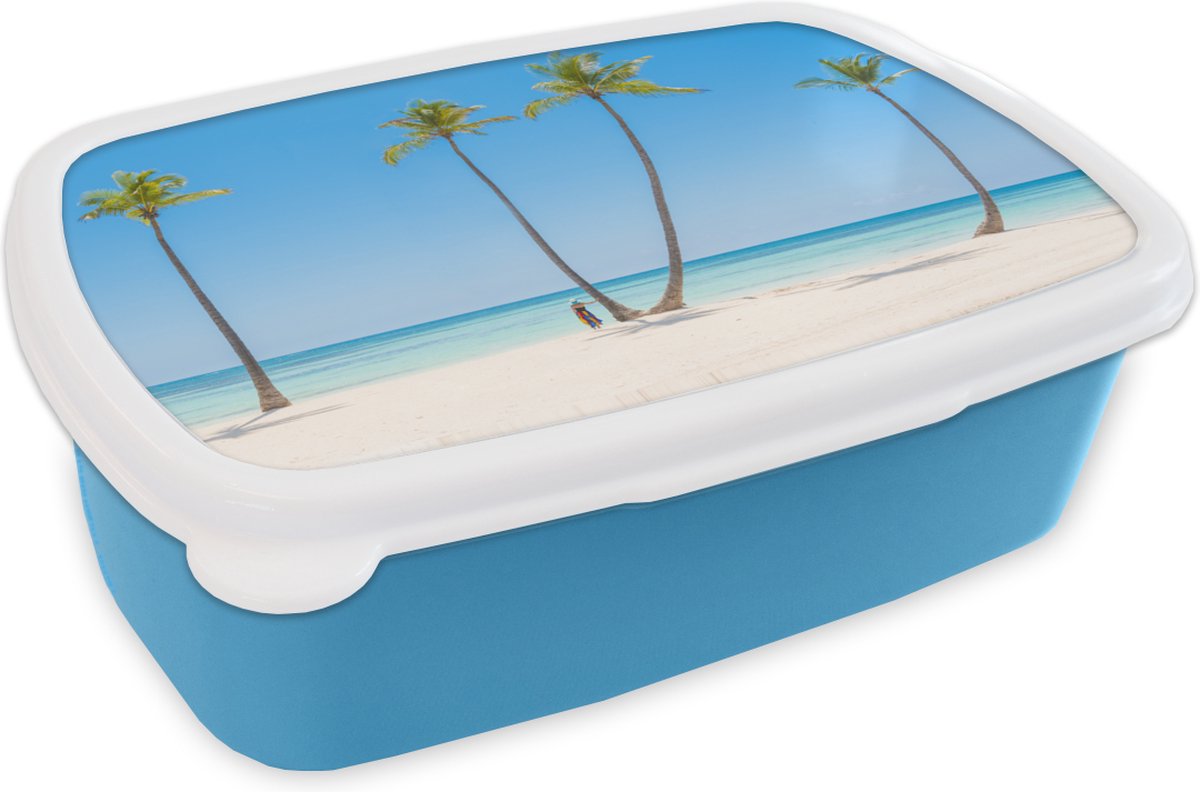 Broodtrommel Blauw - Lunchbox - Brooddoos - Zee - Palmbomen - Schaduw - 18x12x6 cm - Kinderen - Jongen