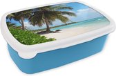 Bread Bin Blauw - Lunch Box - Boîte à Pain - Palmier - Mer - Tropical - 18x12x6 cm - Enfants - Garçon