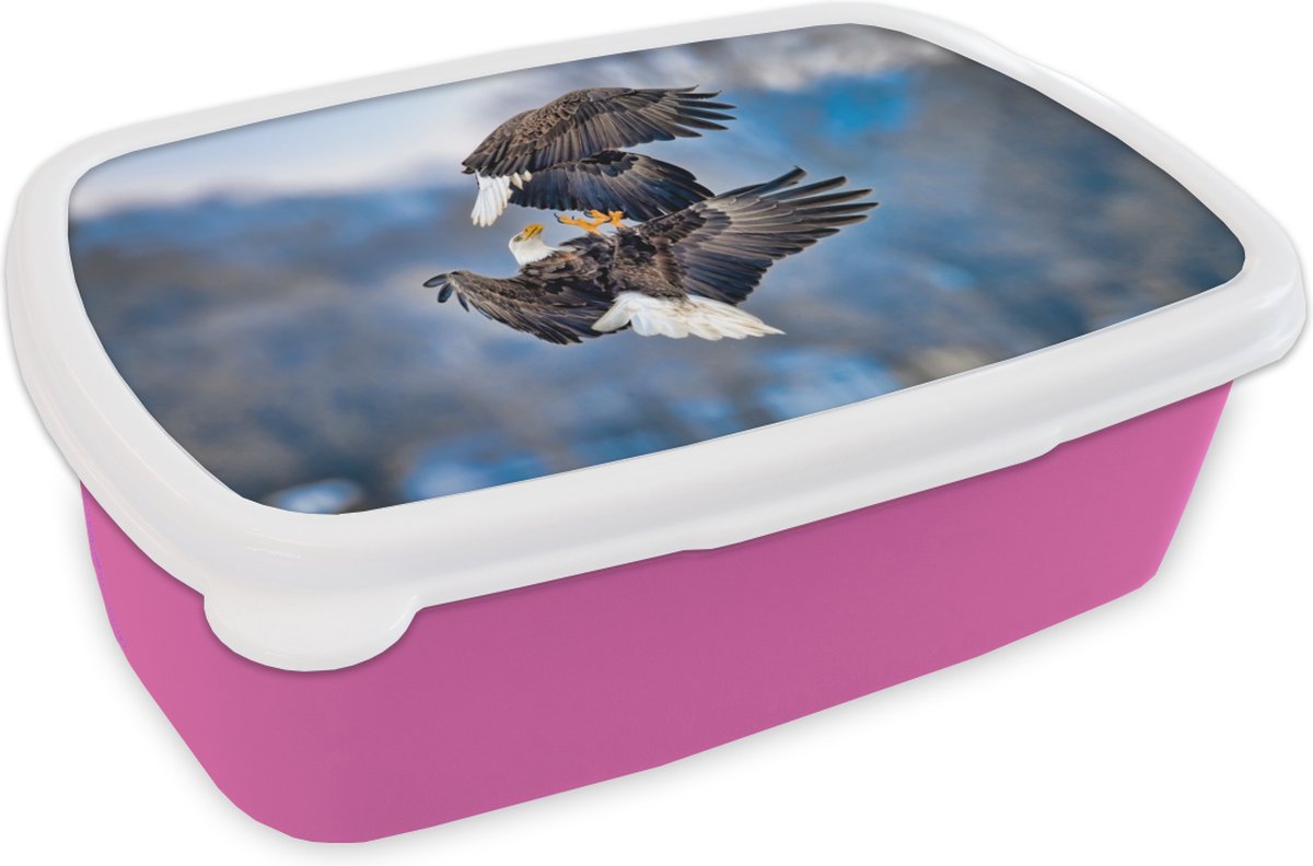 Broodtrommel Roze - Lunchbox - Brooddoos - Adelaar - Vogel - Lucht - 18x12x6 cm - Kinderen - Meisje