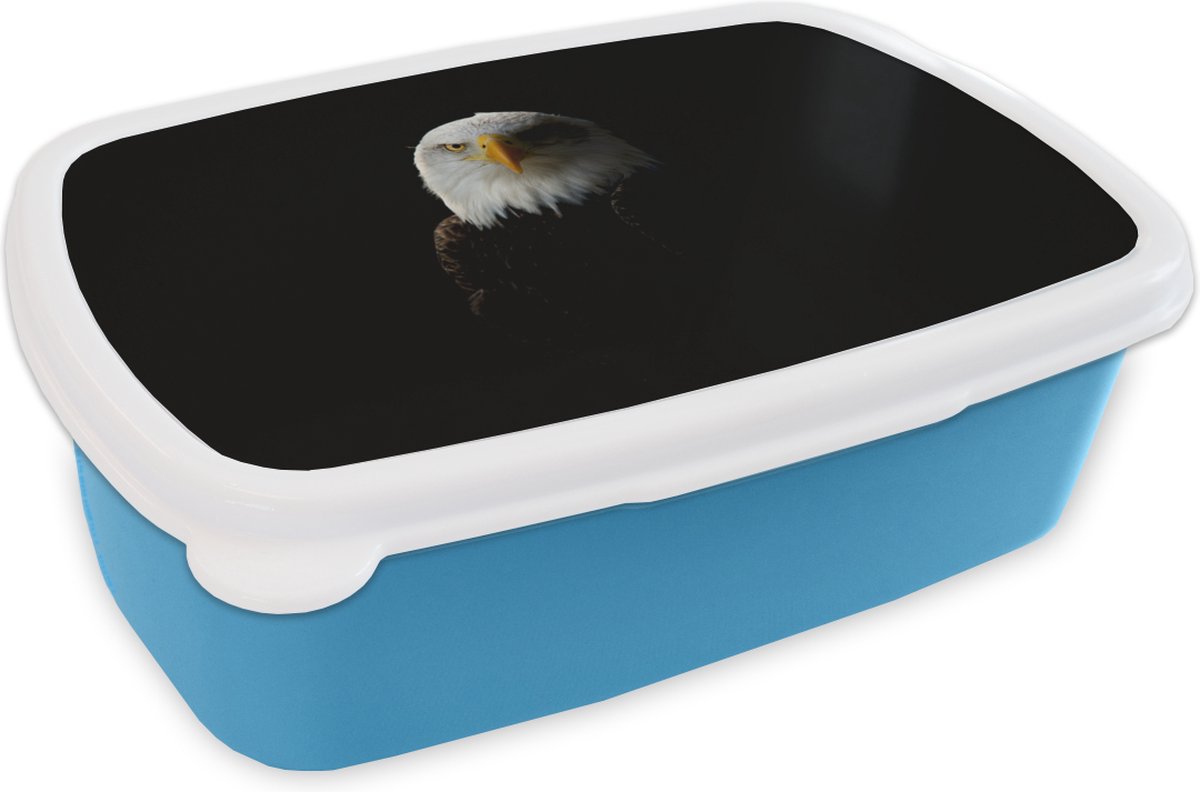Broodtrommel Blauw - Lunchbox - Brooddoos - Adelaar - Vogel - Zwart - 18x12x6 cm - Kinderen - Jongen