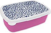 Broodtrommel Roze - Lunchbox Panterprint - Blauw - Vlekken - Brooddoos 18x12x6 cm - Brood lunch box - Broodtrommels voor kinderen en volwassenen