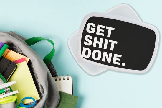 Boîte à pain Wit - Boîte à lunch - Boîte à pain - Proverbes - Get shit done - Citations - 18x12x6 cm - Adultes - Cadeau Sinterklaas - Distribution de cadeaux pour enfants - Cadeaux chaussures Sinterklaas