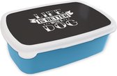 Broodtrommel Blauw - Lunchbox - Brooddoos - Quotes - Life is better with a dog - Hond - Spreuken - 18x12x6 cm - Kinderen - Jongen