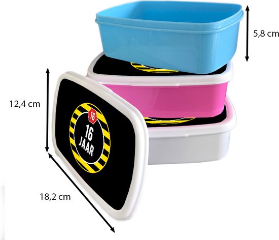 Lunch box Blauw - Lunch box - Boîte à pain - Jubilé - 16 ans - Citation - 18x12x6 cm - Enfants - Garçon