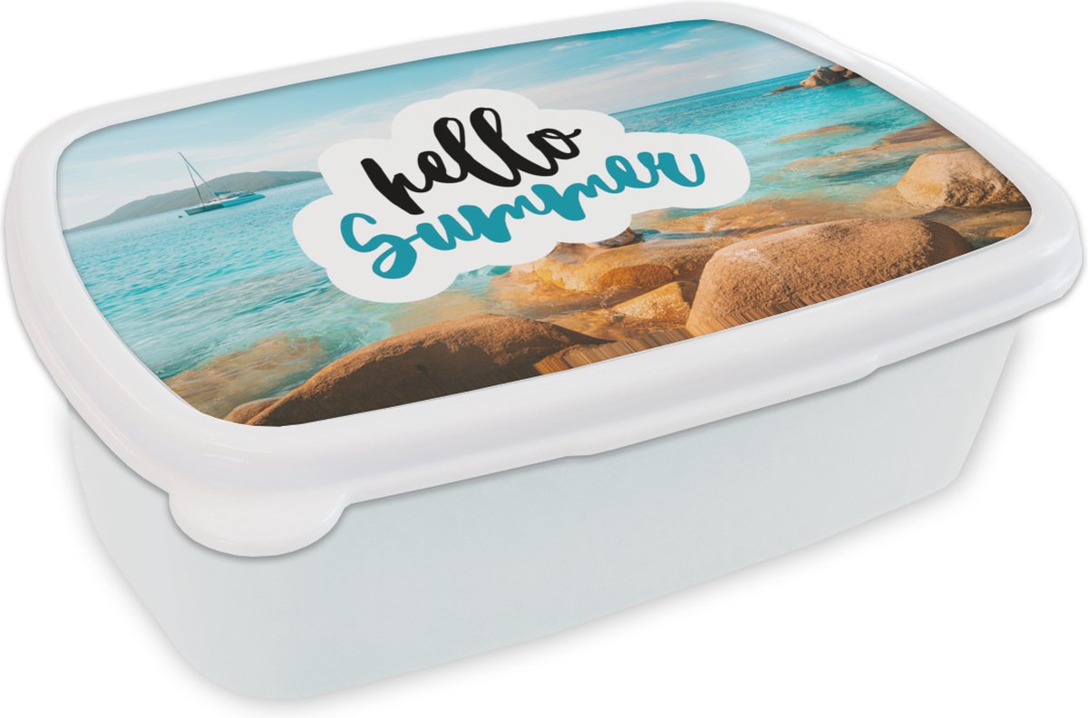 Broodtrommel Wit - Lunchbox - Brooddoos - Zomer - Quote - Boot - Zee - 18x12x6 cm - Volwassenen