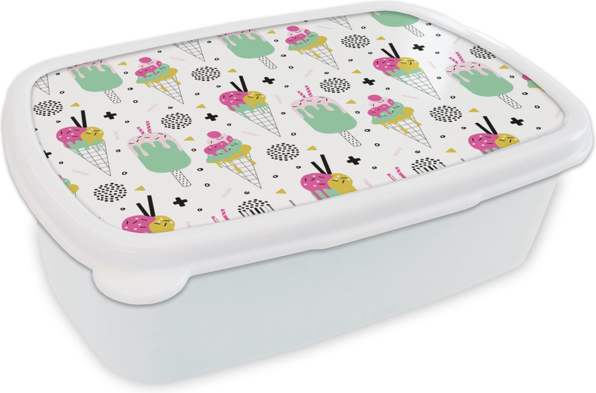 Broodtrommel Wit - Lunchbox - Brooddoos - Zomer - IJs - Eten - 18x12x6 cm - Volwassenen