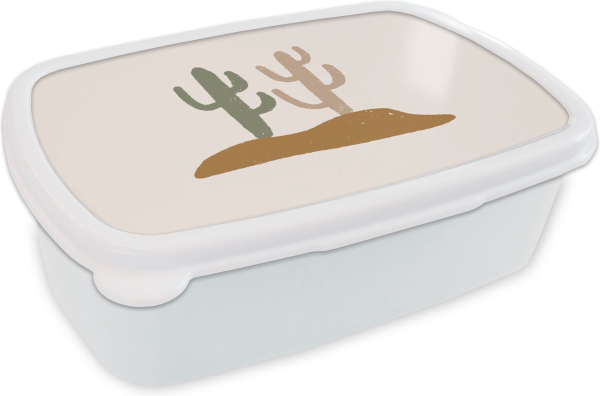 Broodtrommel Wit - Lunchbox - Brooddoos - Zomer - Cactus - Woestijn - 18x12x6 cm - Volwassenen
