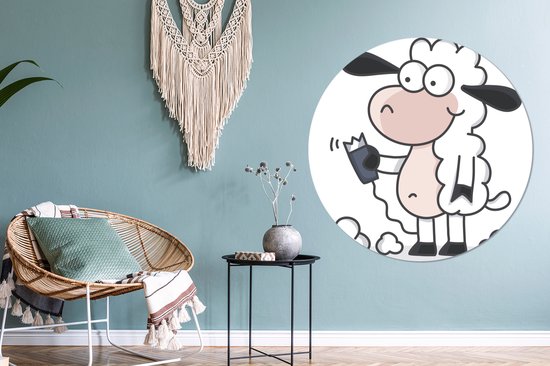 Une illustration d'un mouton avec un rasoir Assiette en plastique cercle mural ⌀ 150 cm XXL / Groot format!