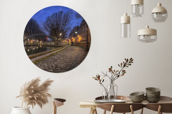WallCircle - Wandcirkel ⌀ 120 - Kanaal sint Martin in Parijs - Ronde schilderijen woonkamer - Wandbord rond - Muurdecoratie cirkel - Kamer decoratie binnen - Wanddecoratie muurcirkel - Woonaccessoires XXL
