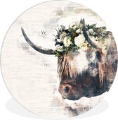 WallCircle - Wall Circle - Wall Circle Indoor - Highlander écossais - Vache écossaise - Fleurs - 140x140 cm - Décoration murale - Peintures ronds