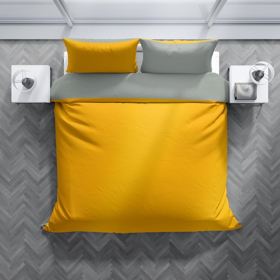 Charm & Co Dubbelzijdig Geel Grijs - Dekbedovertrek - Lits-jumeaux - 240 x 200/220 van Merkloos — afbeelding 4