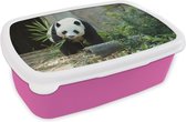 Broodtrommel Roze - Lunchbox - Brooddoos - Panda - Boomstam - Grot - 18x12x6 cm - Kinderen - Meisje