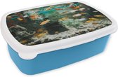 Broodtrommel Blauw - Lunchbox - Brooddoos - Kleine visjes in een aquarium - 18x12x6 cm - Kinderen - Jongen