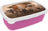 Broodtrommel Roze - Lunchbox - Brooddoos - Dieren - Olifant - Leeuw - 18x12x6 cm - Kinderen - Meisje