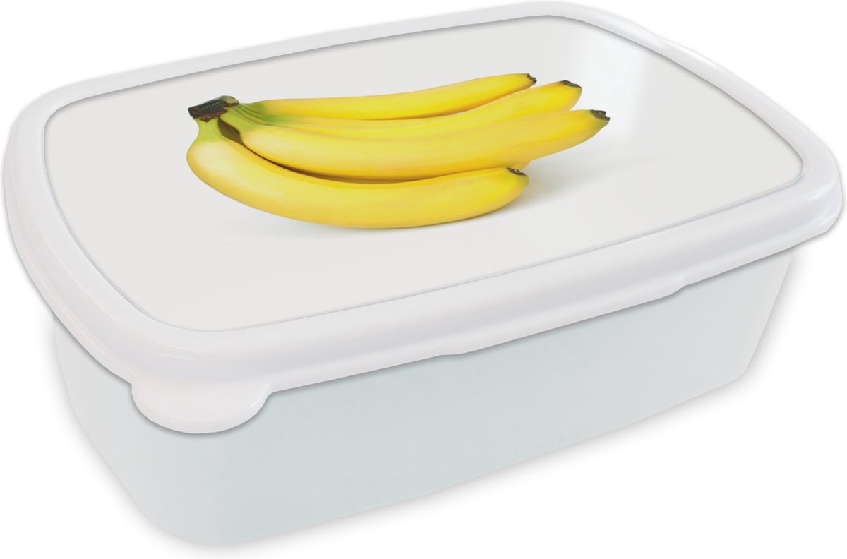 Broodtrommel Wit - Lunchbox - Brooddoos - Banaan - Geel - Fruit - 18x12x6 cm - Volwassenen