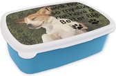Broodtrommel Blauw - Lunchbox - Brooddoos - I work hard so my dog can have a better life - Spreuken - Quotes - Hond - 18x12x6 cm - Kinderen - Jongen