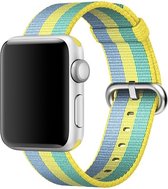 Mobigear Striped Nylon Bandje Geschikt voor Apple Watch SE (44mm) - Groen / Geel