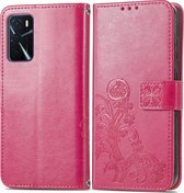 OPPO A16 Hoesje - Mobigear - Clover Serie - Kunstlederen Bookcase - Magenta - Hoesje Geschikt Voor OPPO A16