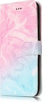 Apple iPhone 7 Plus Hoesje - Mobigear - Marble Serie - Kunstlederen Bookcase - Blauw / Roze - Hoesje Geschikt Voor Apple iPhone 7 Plus