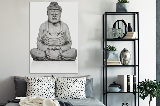 Statue en pierre de Bouddha sur toile 80x120 cm - Tirage photo sur toile (Décoration murale salon / chambre)