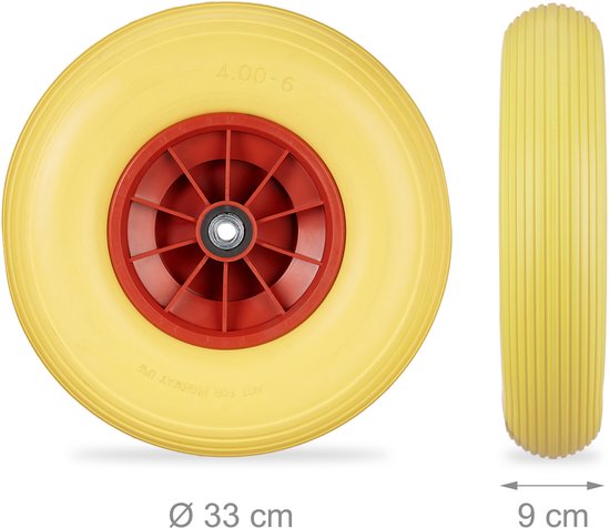 kruiwagenwiel 4.00-6 - massief rubber - 33 cm - anti-lek - tot 100 kg - geel-rood van Merkloos	 — afbeelding 5