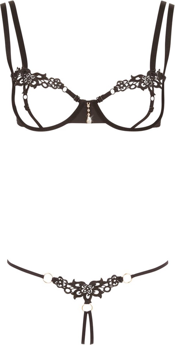 Goedkoopste Cottelli Collection – Beha Set met String Minimalistische Uitstraling voor Erotische Belangstelling – Maat S - Zwart