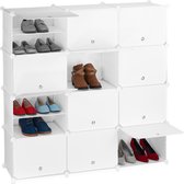 Relaxdays schoenenkast met 24 vakken - modulair - dicht schoenenrek - vakkenkast groot