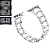 Compatible Apple Watch Bandje - RVS Schakelarmband met steentjes - Apple Watch Series 1/2/3/4/5/6/SE/7 - 38/40/41 - Zilver