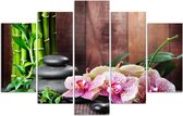 Trend24 - Canvas Schilderij - Zen-Compositie Met Orchidee En Bamboe - Vijfluik - Oosters - 200x100x2 cm - Bruin