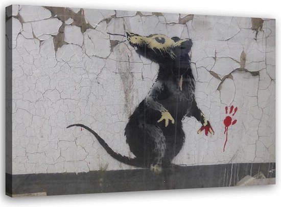 Trend24 - Canvas Schilderij - Rat Paw Banksy Street Art - Schilderijen - Reproducties - 60x40x2 cm - Zwart