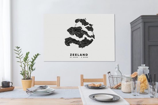 Peinture sur toile 140x90 cm - Décoration murale Zélande - Nederland - Carte routière - Wit - Décoration murale salon - Décoration chambre - Accessoires de chambre - Peintures