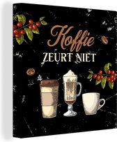 Canvas Schilderij Koffie - Koffiemok - Vintage - 90x90 cm - Wanddecoratie - Vaderdag cadeau - Geschenk - Cadeautje voor hem - Tip - Mannen