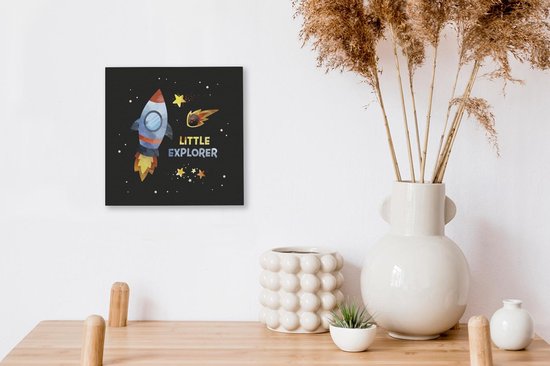 Toile Peinture Proverbes - Espace - 'Petit explorateur' - Citations - Garçons - Kids - Enfant - Enfants - 20x20 cm - Décoration murale