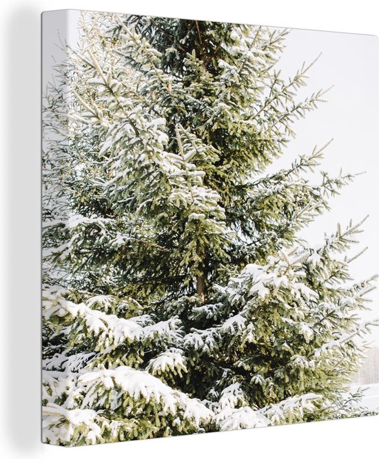 Canvas Schilderij Winter - Boom - Sneeuw - 20x20 cm - Wanddecoratie